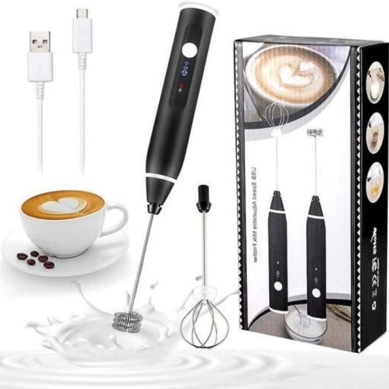 Máy Tạo Bọt Cafe, Máy Đánh Trứng Mini Cầm Tay Sạc Pin 3 Cấp Độ Tặng Kèm 2 Đầu Đánh Chuyên Dụng