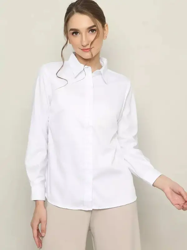 Justblack Kemeja Cewek Slimfit Lengan Panjang Polos Bahan Katun Toyobo Premium Terbaru 7