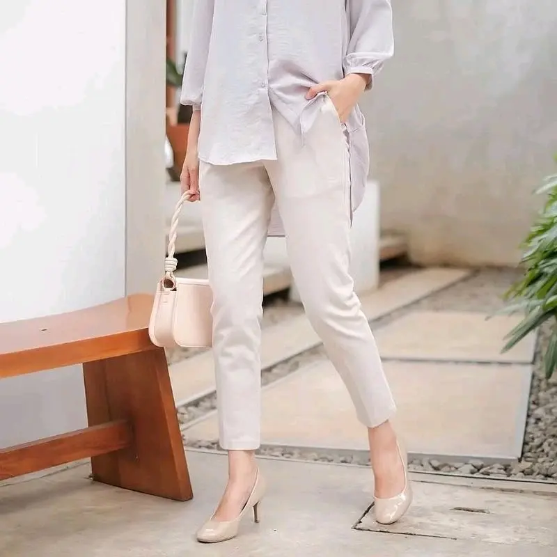 CELANA CUTBRAY WANITA BASIC PANTS Kain KATUN COMBET TWILL PREMIUM  BEST SELLER CELANA BerKaret/ Melar /Panjang Nyaman Standar Stretch Kerja Kulot 5