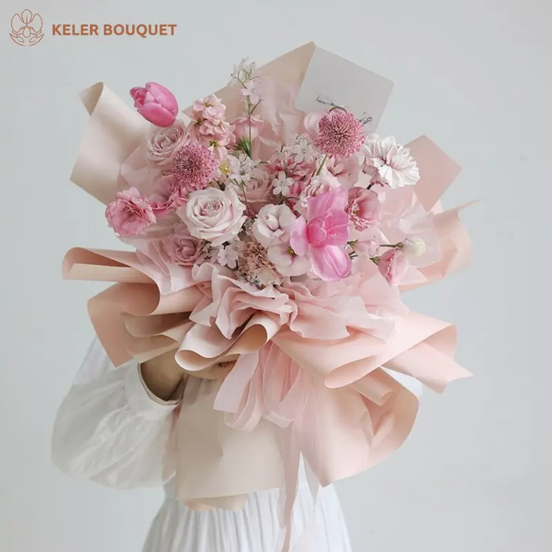 (Isi 20 lembar) Kertas Buket Cellophane Wrapping Paper Buket Warna Matte Solid Bunga florist Varian Warna Gaya Korea Anti Air Plastic Foto 1