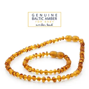 AMBER BEAD | XB43LC V2 Kalung dan Gelang amber bayi 32cm & 14cm. Warna Light Cognac