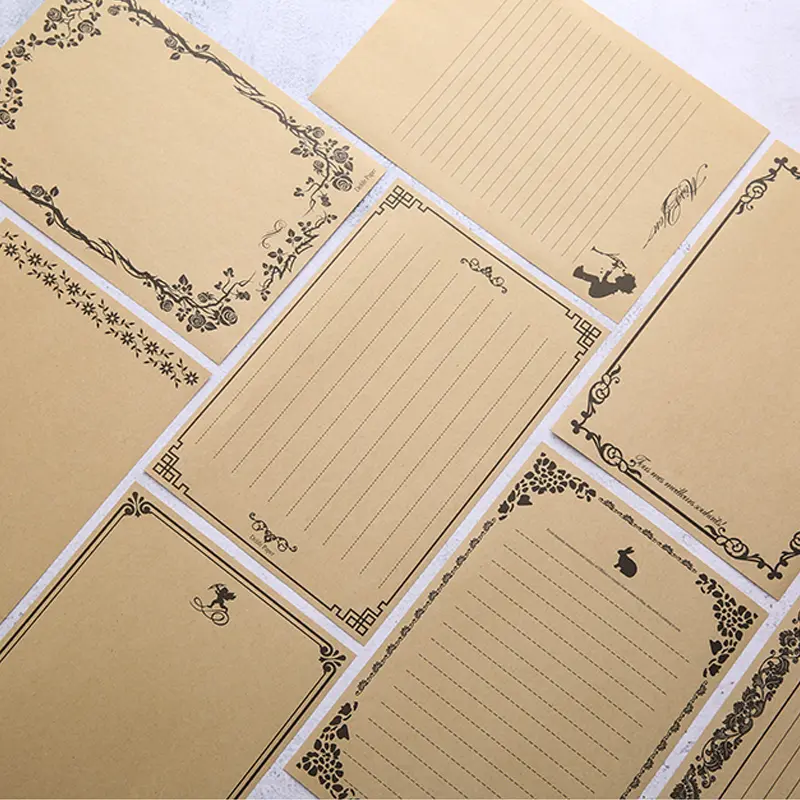 Bộ Giấy Thư Nghệ Thuật Cổ Điển Hàn Quốc, 8 Chiếc, Bìa Cứng Màu Trắng Và Phong Bì Kraft, Hàng Có Sẵn 1