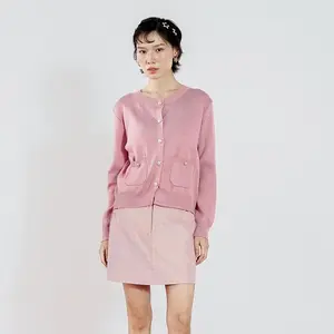 This Is April Lily Cardigan Atasan Knit Lengan Panjang Wanita Timeless Simple Old Money Elegan Style Pink, Brown dan White (RESTOCK)