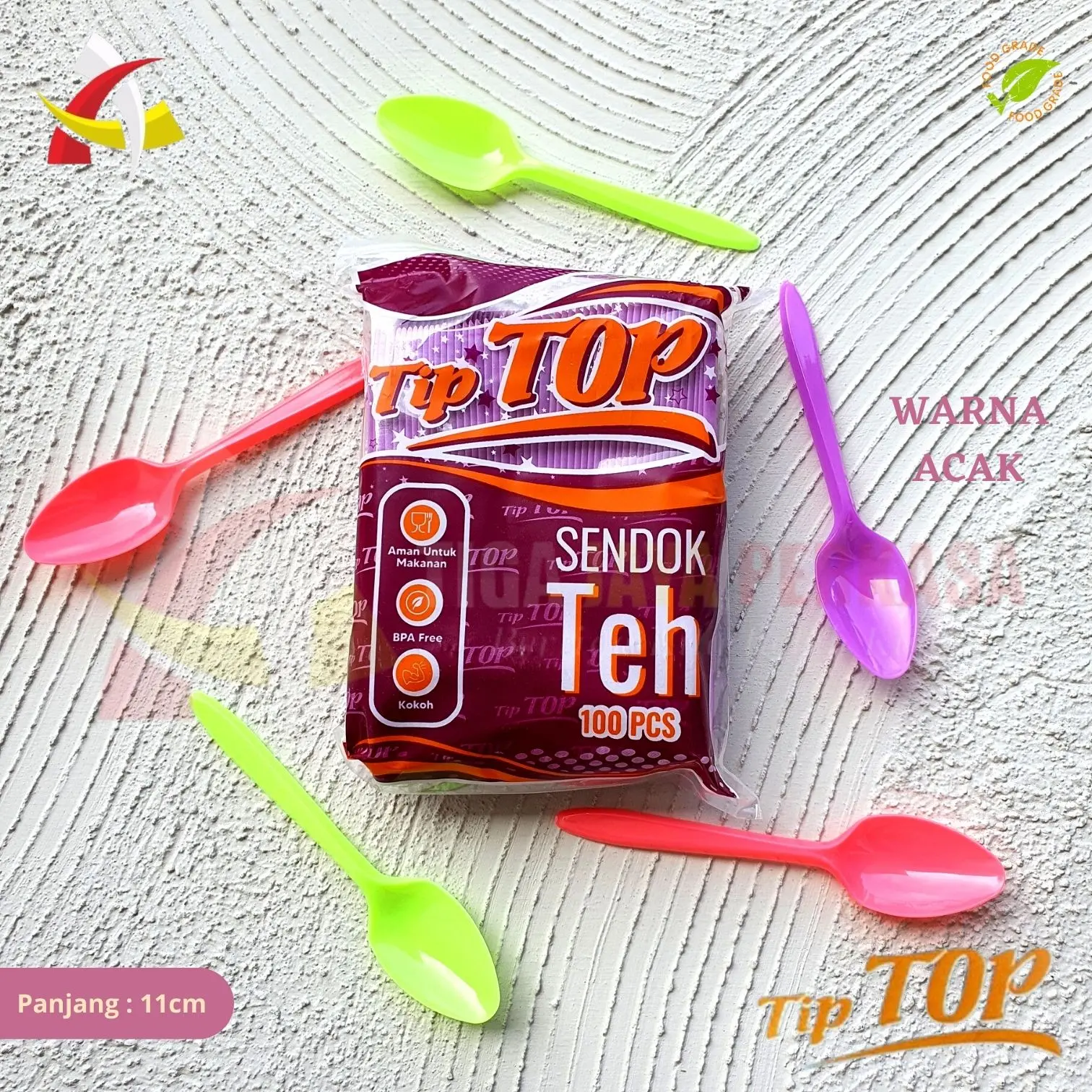 Sendok Teh Tip Top Plastik Warna / Tea Spoon Kecil Puding 100Pcs