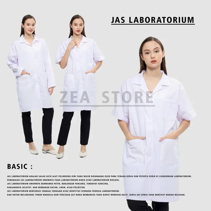 Jas Laboratorium Lengan Panjang Dan Lengan Pendek wanita Jas Lab Farmasi Jas Praktikum Laboratorium wanita Seragam Kerja 0