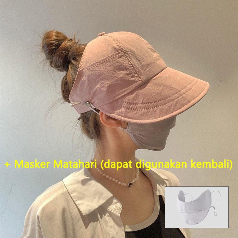 Product Introduction of Topi Wanita Matahari Lipat Mencocokkan Masker Tabir Surya Topi Pantai Anti Uv Kuncir Kuda 6