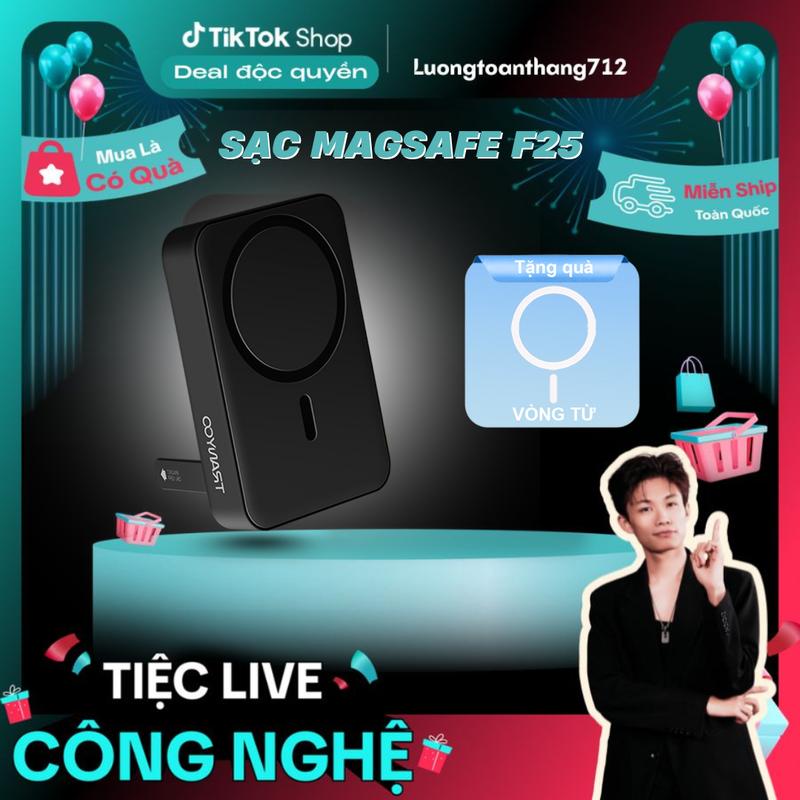 [TRANYOO x Luongtoanthang] Sạc Không Dây 10000mAh F25 Sạc Magsafe Cho iP 12, 13, 14, 15, 16 Pro/ Promax, Hỗ Trợ Cáp Sạc PD20W Hấp Thụ Từ Tính Có Chân Đế Phụ Kiện Sạc Pin sạcdựphòng magsafe
