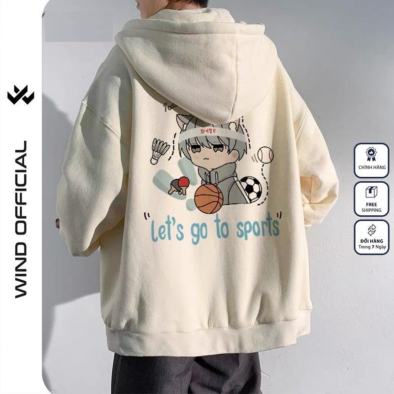 Áo hoodie unisex form rộng WIND Let's Go hoodie nút bấm thời trang nam nữ nỉ bông oversize Nhung Top
