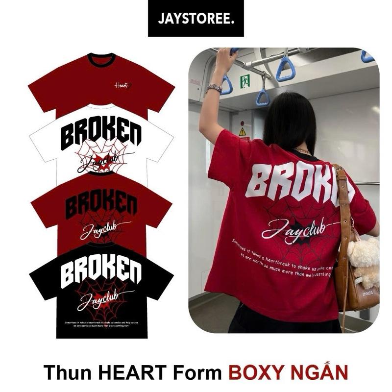 HEART BROKEN TEE BOXY - Áo thun cổ tròn form rộng nam nữ unisex màu ĐEN TRẮNG Áo phông boxy Brand Jaystoree Menswear