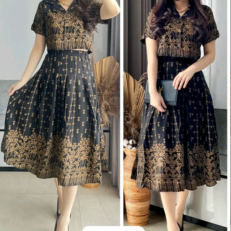 SET STELAN ROK MOTIF 7933 MV IMPORT Fit Wanita Katun Rayon Setelan Formal 4