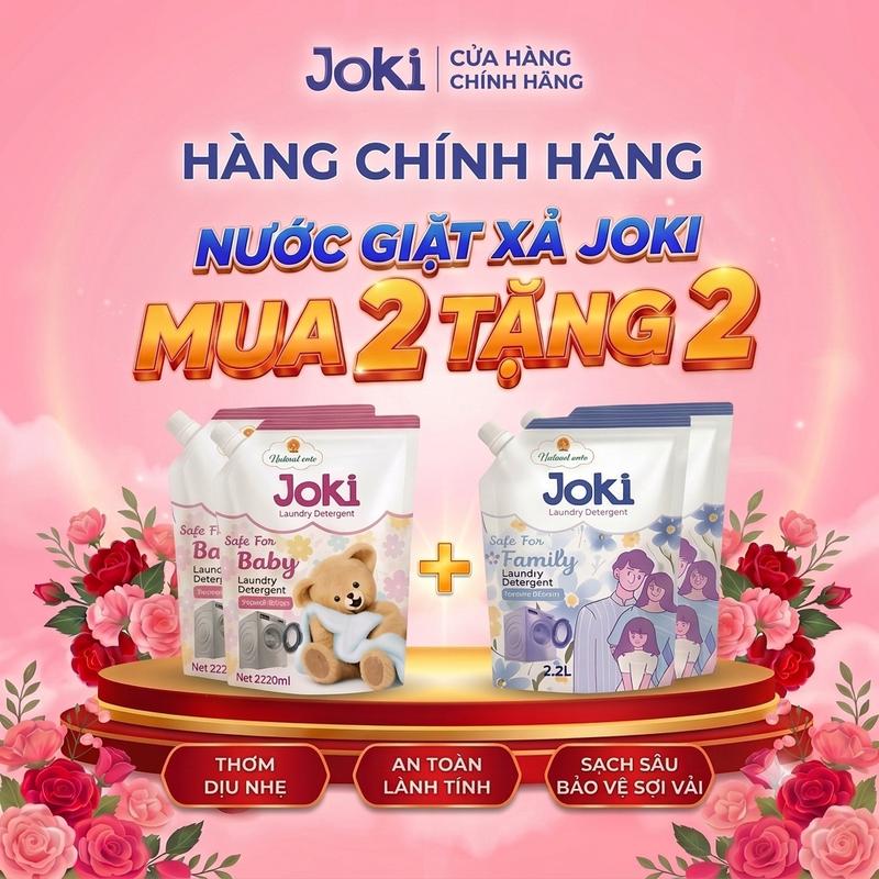 COMBO 4 Túi Nước Giặt Xả JOKI Đậm Đặc Hương Hoa (2.2L x 2) Hương Thơm Dịu, An Toàn Cho Da, Giặt Sạch Mềm Vải Khử Mùi Hiệu Quả