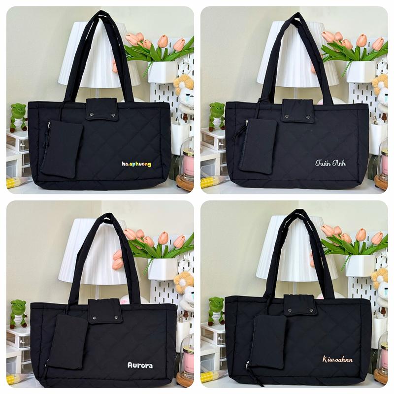   TẶNG CHARM  - Túi tote chần phao GENBAG có khóa kéo túi đeo vai đựng đồ đa năng thời trang TT14 