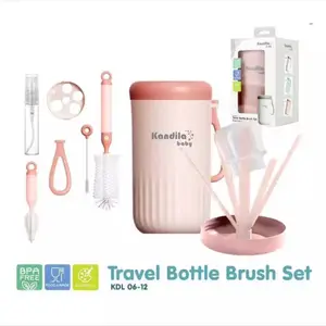 [3warna] Kandila Baby KDL06-12 Travel Brush Set - Rak Pengering + Sikat Botol Bayi Set Mudik Bepergian Toples Compact Box Simpan
