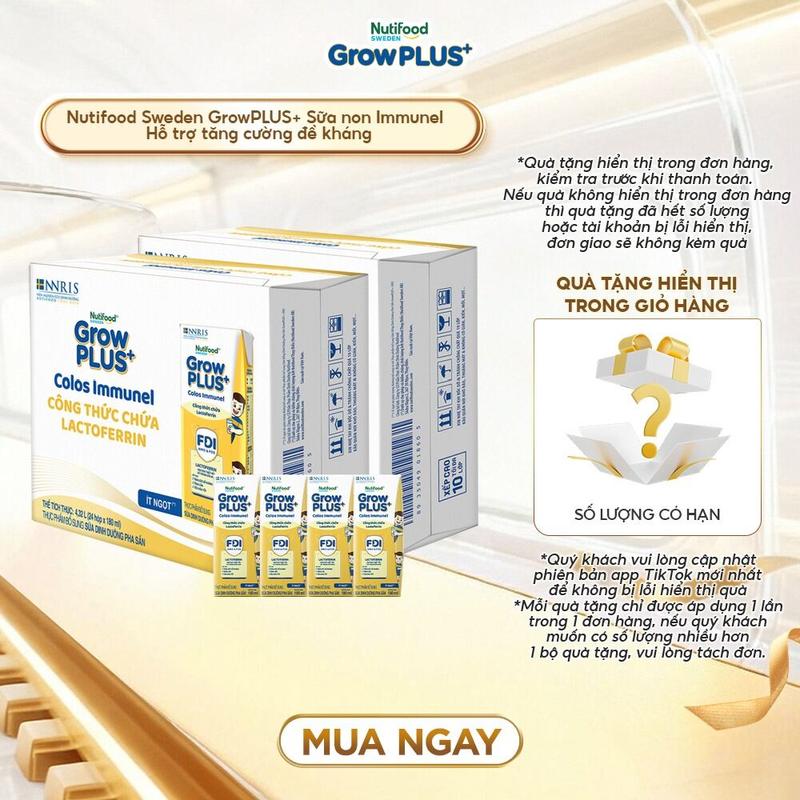   Creator  Combo 2 x Thùng 24 hộp 180ml Sữa Non Immunel Thực phẩm bổ sung Sữa Bột Pha Sẵn cho bé Nutifood Sweden GrowPLUS+  2 Thùng x 4.32L - Link chính 