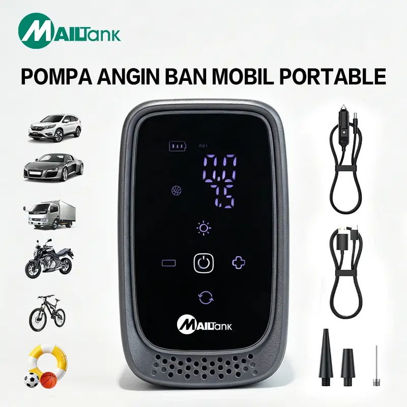 Mailtank SH407N pompa elektrik 3 IN 1 ban portable multifungsi inflation pump bisa pompa ban motor dan mobil , PowerBank & Senter Emergency