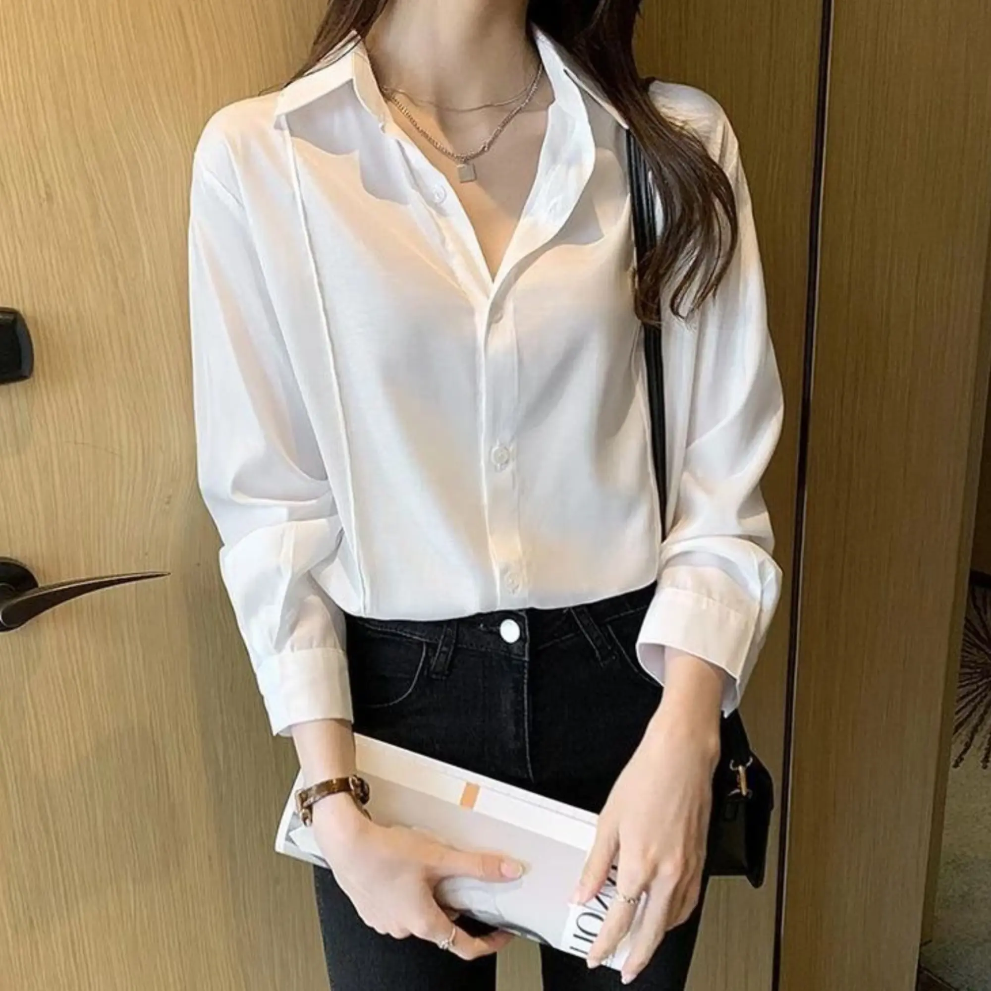 Atasan Kemeja Polos Wanita Terbaru Lengan Panjang Model Minimalis Bahan Shakila Twill