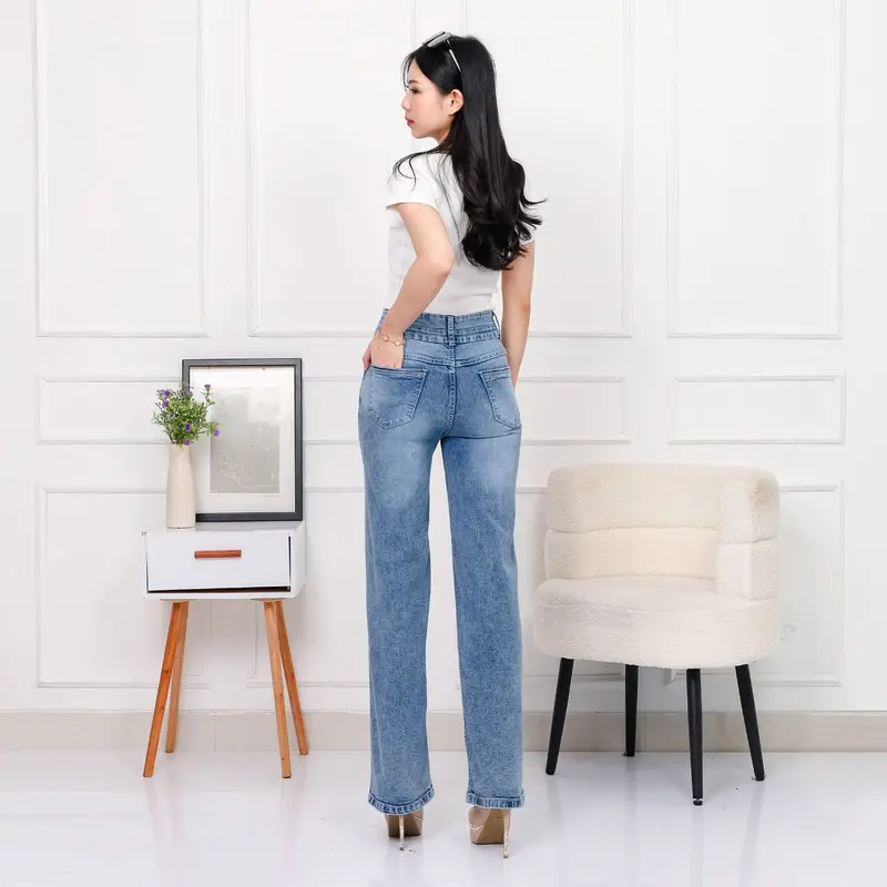 GoJeans MILEA - Celana Jeans Wanita Highwaist Kulot MILEA Kancing 2 Destroy - Size 27-34 - SNOW celana kulot standard 3