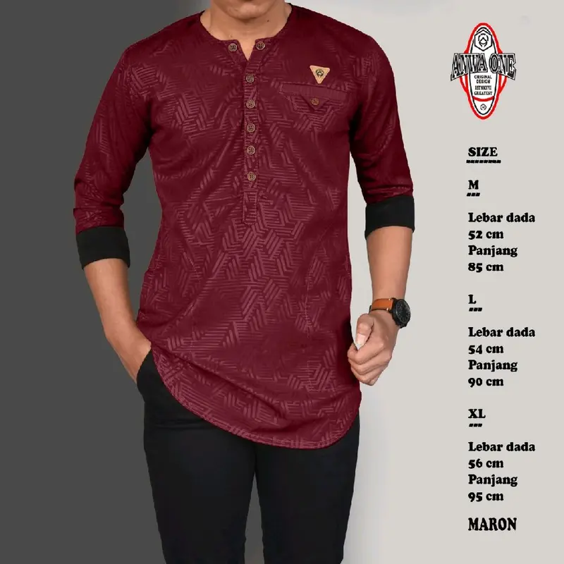 Baju Koko Kurta Pria Motif Embos Terbaru Original Anwa Terlaris Atasan Dewasa Hitam Cream Kuning Maroon Navy Muslim Nyaman Putih Lembut  Variasi Panjang Pendek Tebal Katun Kombinasi Kerah Oblong 7