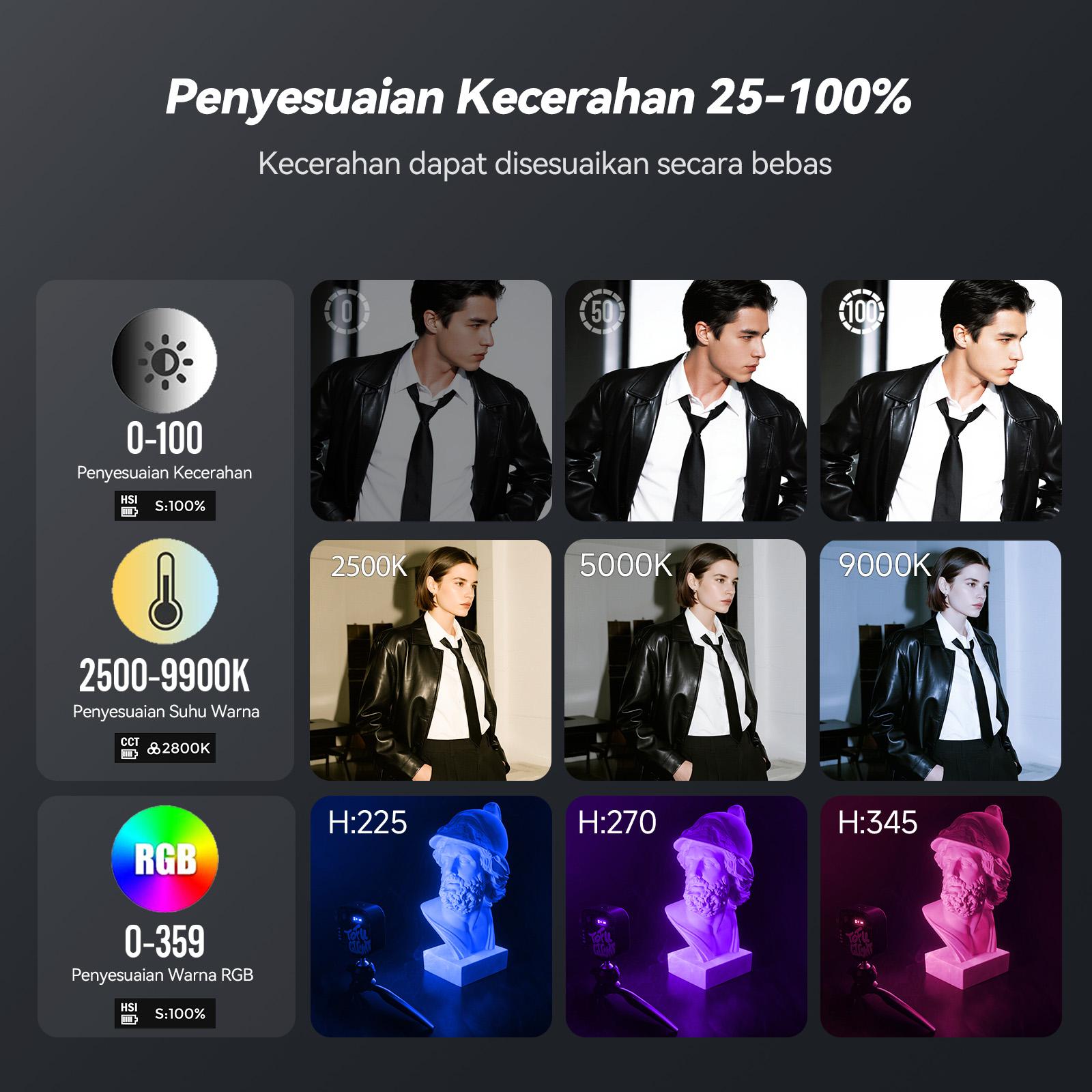 PHOTOOLEX Black Warrior Tofu Light – Lampu LED Kamera Portable RGB 2500–9900K 2000mAh 360° Full Color dengan 21 Efek Cahaya untuk Konten Kreator, Fotografi & Ponsel PHOTOOLEX Black Warrior Tofu Light – Lampu LED Kamera Portable RGB 2500–9900K 2000mAh 360° Full Color dengan 21 Efek Cahaya untuk Konten Kreator, Fotografi & Ponsel