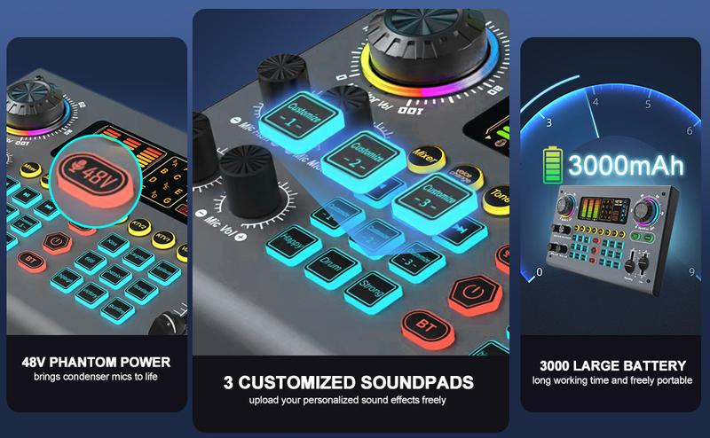Product Introduction of Wireless sound card, hosabely, all round, intelligent noise reduction, OTG output, DSP chip, help you receive live broadcast singing and adjusting, suitable for mobile phone and laptop computer audio processor 3