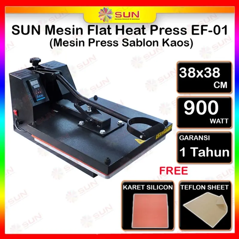 Mesin Press Sablon Kaos SUN 38x38 HIGH PRESSURE ( ALAS ALUMINIUM + KARET SILIKON ASLI )EF-01 / EF-02 /GKT untuk Kaos, Bag, Puzzle, Plat Aluminium, Bantal ( DTG, DTF, Polyflex, Sublime, Transfer Paper, Platisol, Rubber ) 3