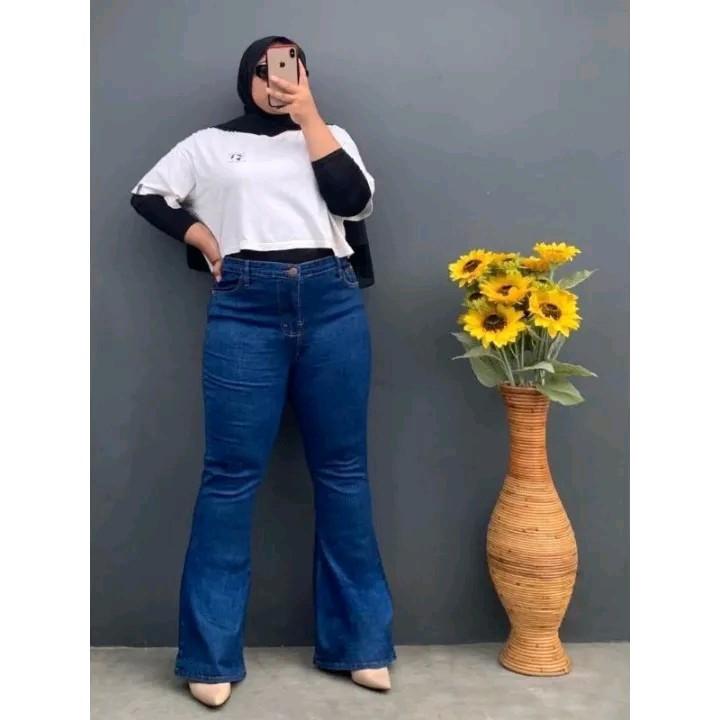 Celana Panjang Wanita HW Cutbray Super Jumbo BB 100 - Kekinian Flared Stretch Premium - High Wrap Gray Jeans Hitam Loose Jeans Hitam jeans  biru retro 9