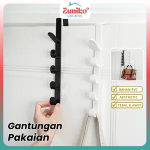 Zuniko Living | Gantungan Baju Belakang Pintu 5 Kait Tanpa Paku | Hanger Serbaguna Baju Tas Topi