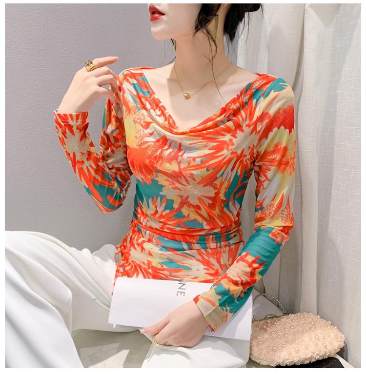 Product Introduction of DL 2025 Early Autumn Long Sleeve Printed T-shirt New Slim Fit Style Regular Pullover V-neck Top Europe and America 8