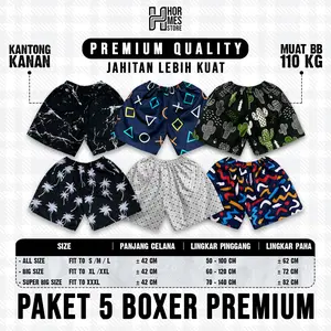 Paket 5 Pcs Celana Boxer Premium | Celana Santai Pria Wanita | Boxer Motif | Celana Pendek | Celana Kolor