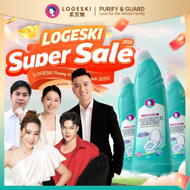   LIVE   Nước tẩy bồn cầu Logeski Sạch không cần chà công thức kiềm khử trùng và khử mùi - 500ml × 3 chai dùng để làm sạch lát gạch và kính 