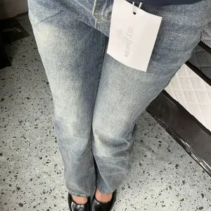 COD lulu jeans Premium Highwaist Celana Cutbray Jeans Wanita Biru retro Import