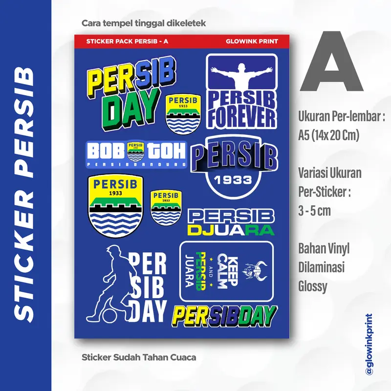 Sticker Pack PERSIB, Vinyl, Anti air, Sticker Motor Mobil PERSIB, Sticker PERSIBDAY