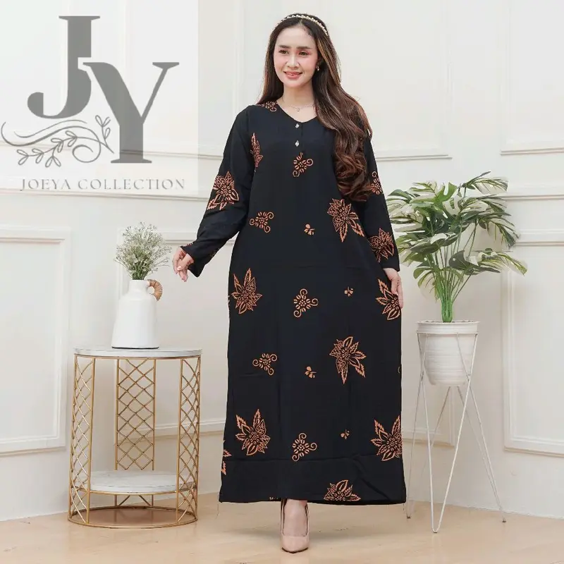 Daster lengan panjang Daster Gamis kekinian Daster Batik Rayon premium motif terbaru adem halus dan nyaman busui frendly daster gamis harian Wanita Hitam Dress Kancing dasteran cantik 4