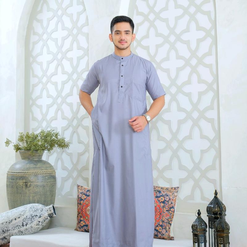Gamis Hasyimi Lengan Pendek Berkerah by MAJA Collection Gamis Toyobo Grade A Kancing Premium Busana Muslim Pria Warna Navy Dewasa Hitam Katun Panjang Jubah 0