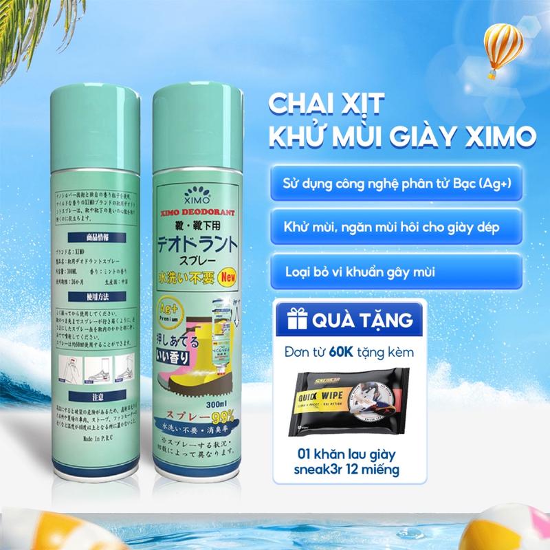Bình xịt khử mùi hôi chân và làm sạch mùi giày Ximo cao cấp 300ml | Loại bỏ vi khuẩn, ngăn mồ hôi công nghệ bạc AG+ Đường, Nam