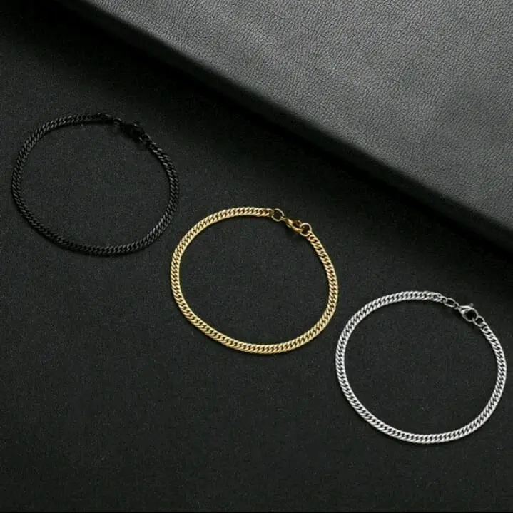 gelang tangan rantai jalin rapat 2mm pria wanita model simpel premiun Bracelets Hitam