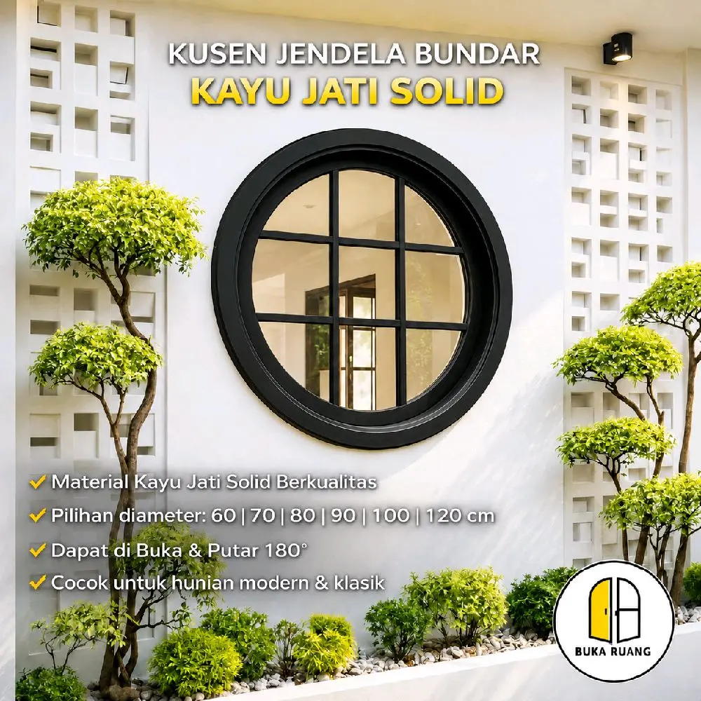 Kusen Jendela Bulat Putar 360° Diameter 60cm - 120cm (P9) .kusen jendela aesthetic.  frame jendela bulat. Jendela bulat kayu jati.  frame jendela bulat jati. kusen jendela bulat putar. kusen jendela
