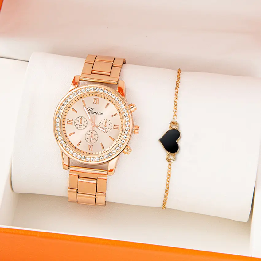 Jam Tangan Wanita Fashion Set Gelang - Bulat Tali Rantai quartz stainless Watches