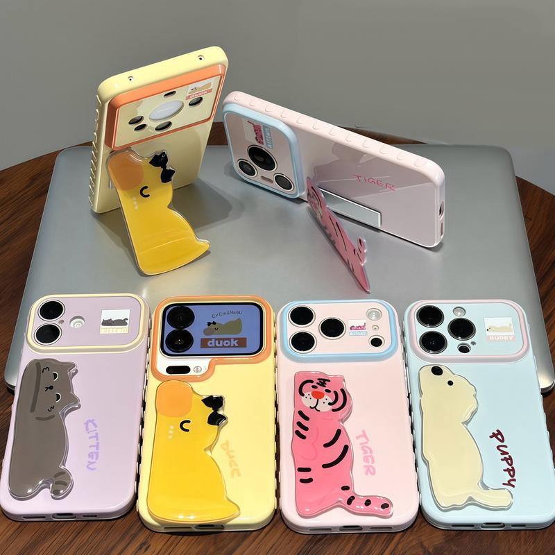 Ốp lưng điện thoại màu kẹo, Đi kèm giá đỡ động vật, Tương thích iPhone 17, 16, 15, 14, 13, 12, 11 Pro Max, iPhone 16, 15, 14 Plus, Vỏ silicone TPU, bảo vệ màn hình chống rơi