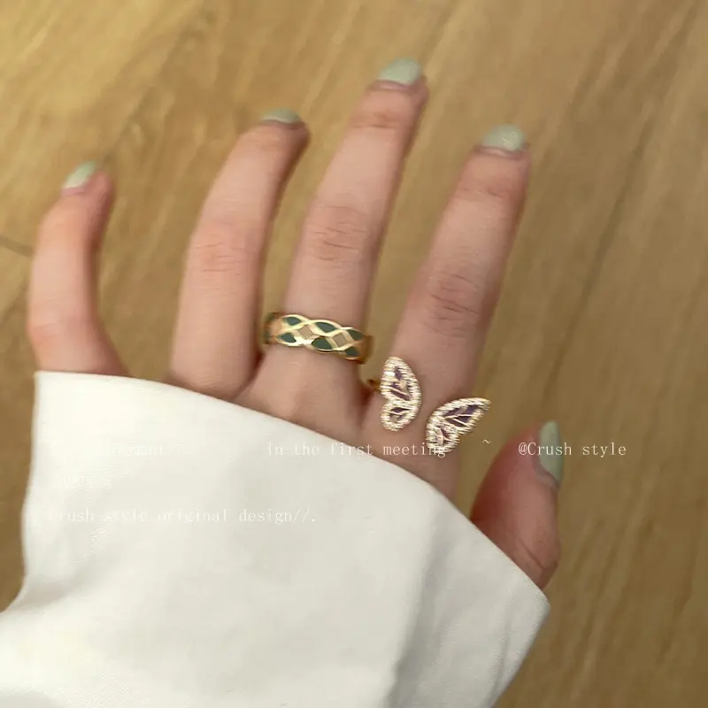 Cincin Alloy Desain Kupukupu Hias Opalberlian Imitasimutiara Wanita (TR - 007) 2