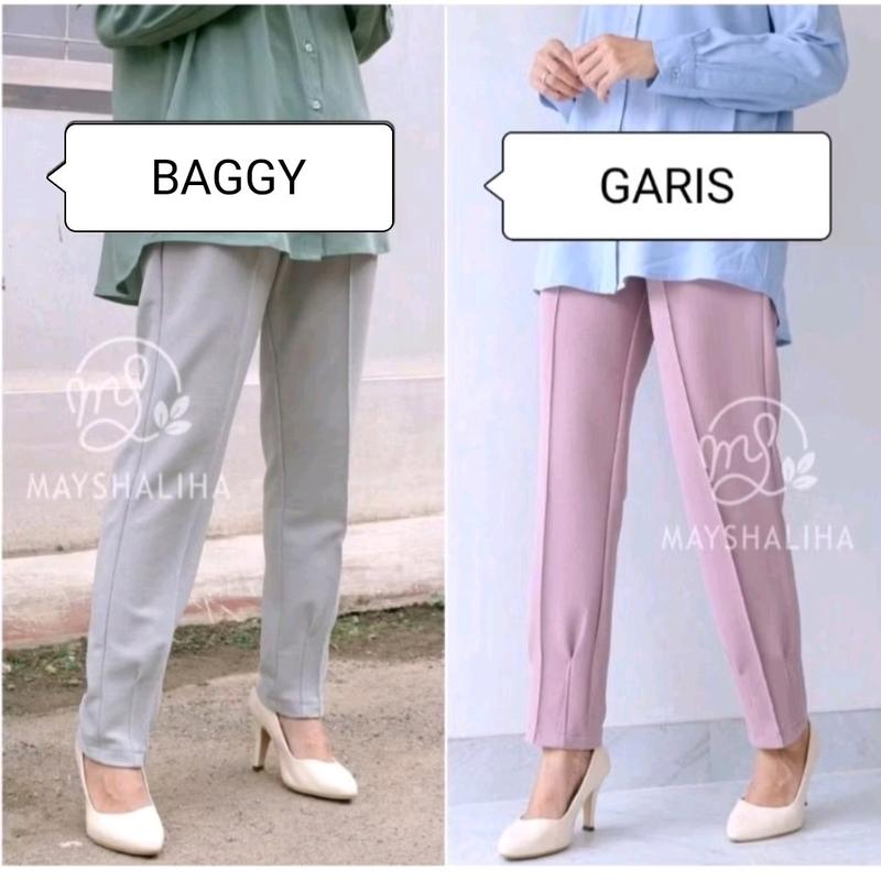 BAGGY PANTS SCUBA PREMIUM CELANA PANJANG CELANA SCUBA Fit Garis Kain Karet Melar Tebal Lembut Wanita 6