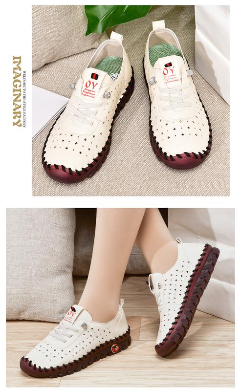 Product Introduction of Sneakers Women Shoes Leather Loafers Shoes for Women Comfortable Slip on Shoes Hand Sewing Thread Mom Shoes 30