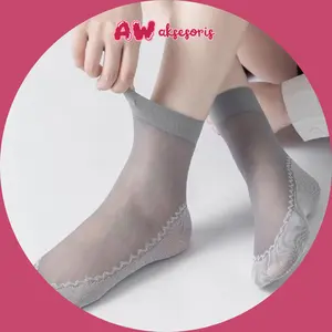 AW KK405 Stocking Pendek Wanita Anti Slip Kaos kaki Transparan Anti Licin Dewasa Hitam Tipis Putih