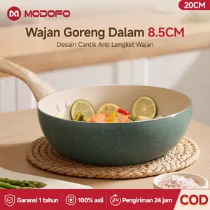 Modofo Wajan Penggorengan Anti Lengke 20cm Wok Pan Wajan Anti Lengket Wajan Goreng Kedalaman 8.5cm Wajan Dua Warna Berkelas – Dalam Krem, Luar Hijau