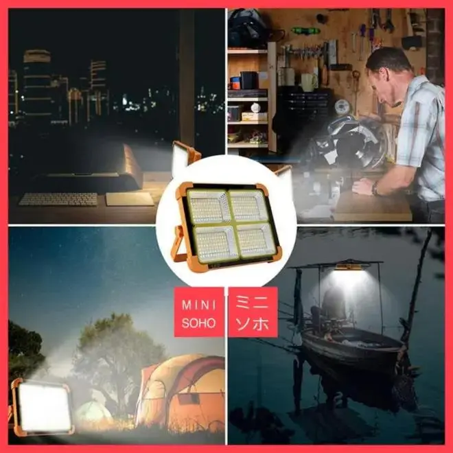 Lampu Sorot 1000W Tenaga  / Solar Powered Gantung Camping Tenda Floodlight Matahari Panel Cell IP66 Outdoor Portable 3