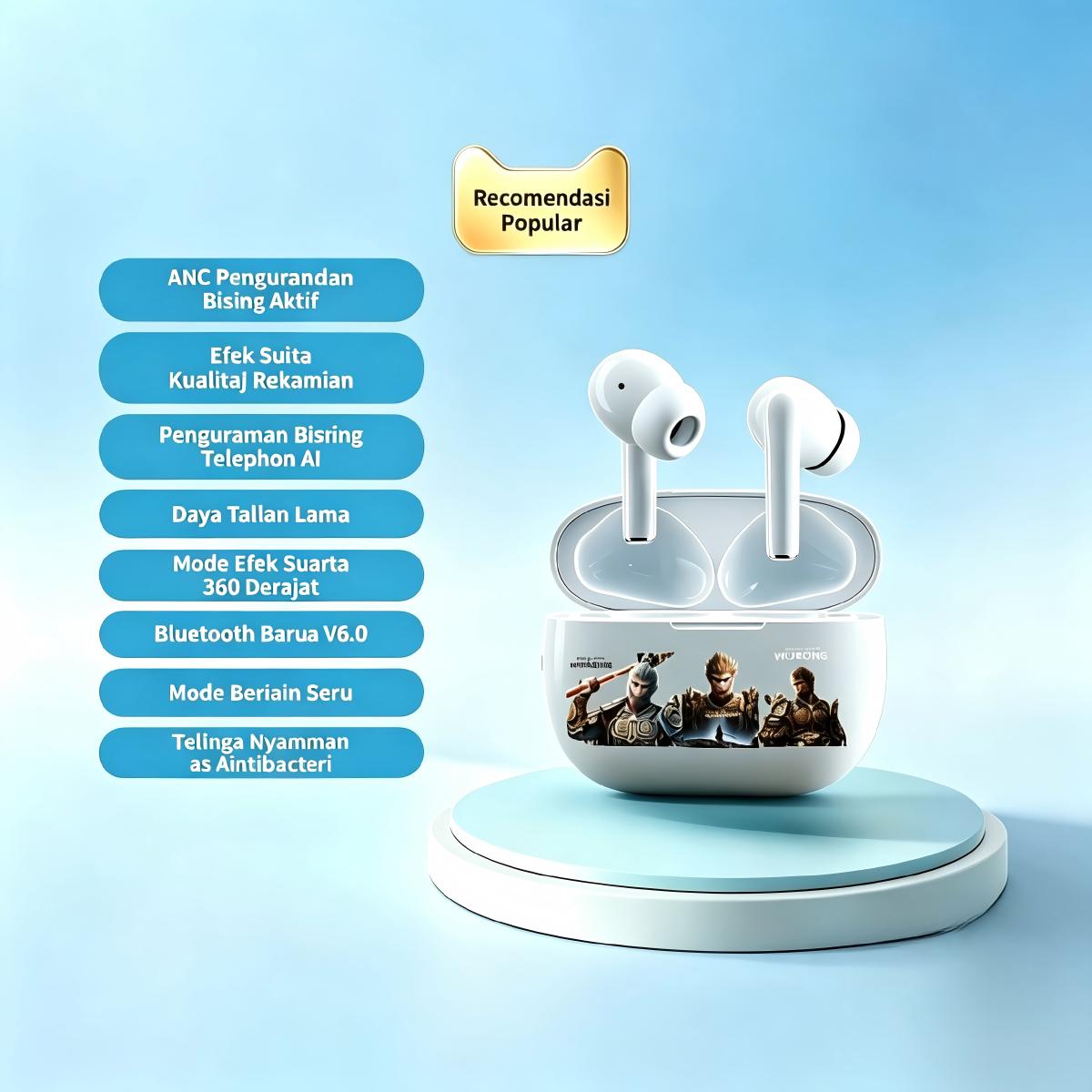 Black Myth WukongAI TranslationTWSNirkabelEarphone BluetoothHandsfree, Bluetooth 5.3, IPX5, Mikrofon Bawaan, efek suara HIFI, cocok untuk olahraga, Smart Touch, kompatibel dengan ponsel dan tablet, dll.