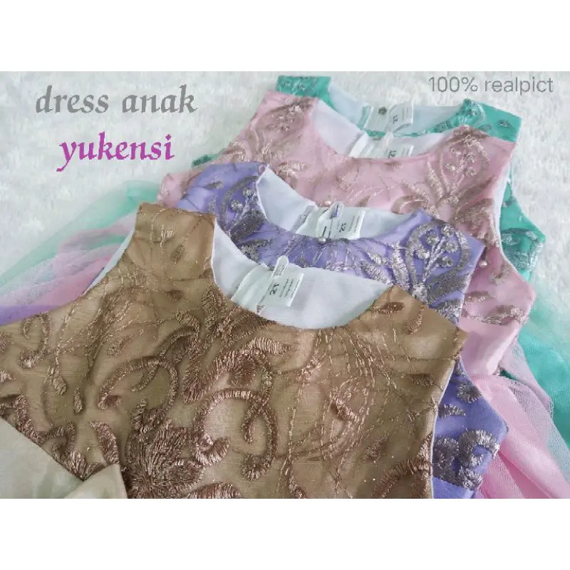 yukensi gaun mewah baju pesta Fashion Cantik overall dress bunga anak perempuan denim 5-6 tahun rosogold 10-11 tahun sage green yellow girl 3