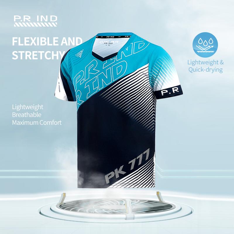 【DRY-FIT STYLE】Kaos Olahraga Badminton Gym Breathable Original PK777 - P.R IND Sports Jersey Training Shirt (Purui/PR) - Tiffany Green Black/Pink/Black White - S-3XL 1