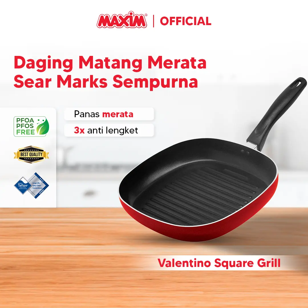 Maxim Valentino Alat Pemanggang Teflon Anti Lengket 20cm 26cm Square Grill