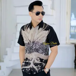Kemeja batik pria slim fit terbaru hem batik pria lengan pendek WULU HITAM batik pria lengan pendek kekinian kemeja batik anak muda terbaru